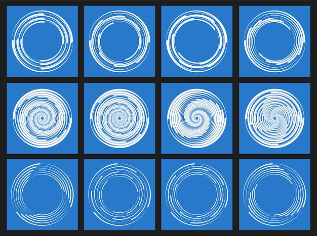 conjunto de líneas blancas de velocidad radial de curvas punteadas blancas remolinos de semitonos líneas finas y gruesas