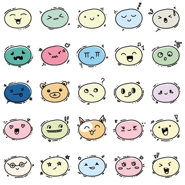 conjunto de líneas colecciones vectoriales de emoticones de caras coloridas
