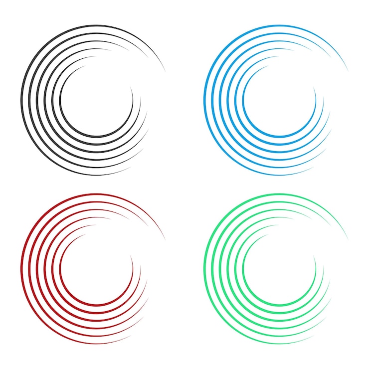 Vector conjunto de líneas de color rojo verde azul en forma de círculo líneas de velocidad radial sobre fondo blanco