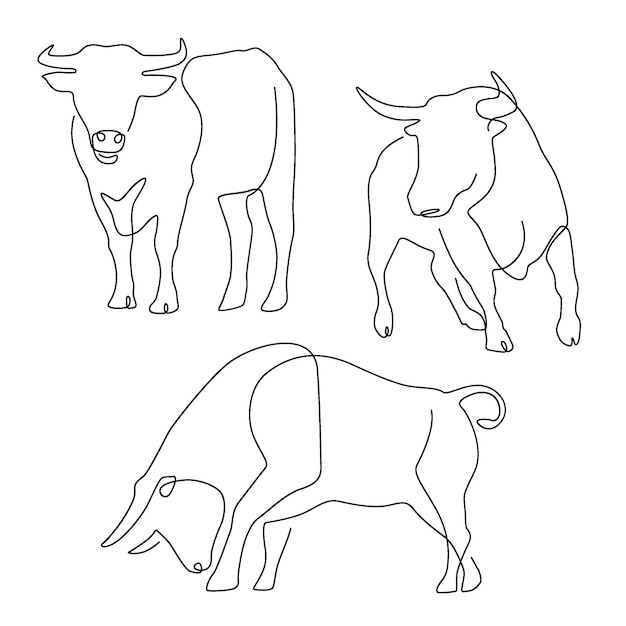 Conjunto de líneas continuas de arte de animales y toros para el diseño de logotipos