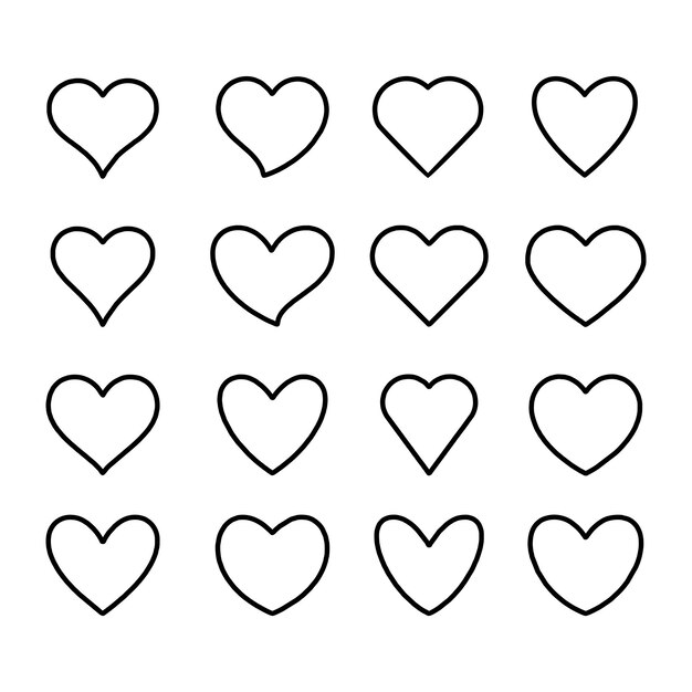 conjunto de líneas corazón vector concepto de amor lineal delgada línea negra