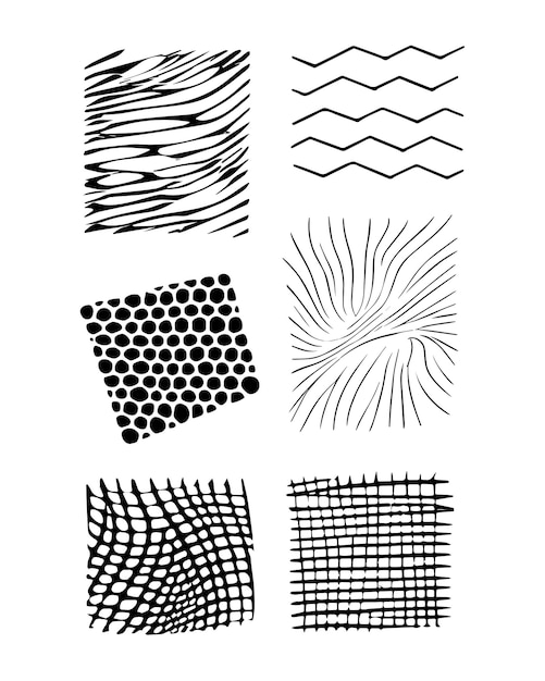 Conjunto de líneas cuadradas formas artísticas trazos grunge dibujados a mano diseño de ilustración vectorial