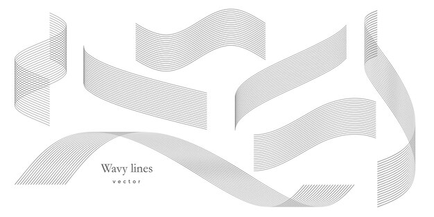 Un conjunto de líneas curvas Dibujo de líneas onduladas Conjunto de cintas Elemento de diseño Ilustración vectorial