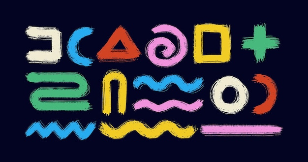 Conjunto de líneas curvas de pintura de color seco Banner cartel de burbujas de discurso y pincel de concepto de pegatina