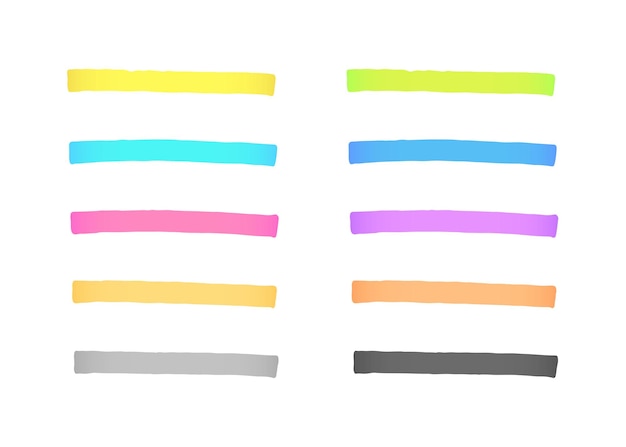 Conjunto de líneas destacadas multicolores dibujadas a mano Marcador transparente subrayado trazos elementos de diseño