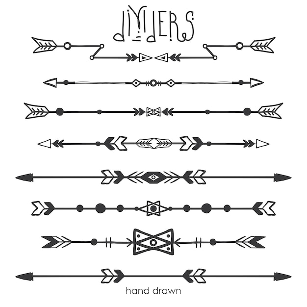 Vector conjunto de líneas divisoras de divisores tribales en la ilustración vectorial de estilo doodle