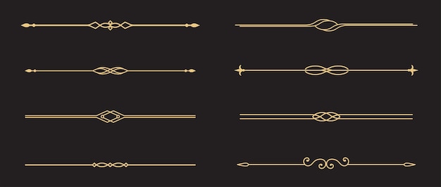Conjunto de líneas doradas decorativas de época divisores de texto separadores de líneas ilustración vectorial