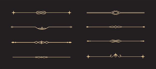 Conjunto de líneas doradas decorativas de época divisores de texto separadores de líneas ilustración vectorial