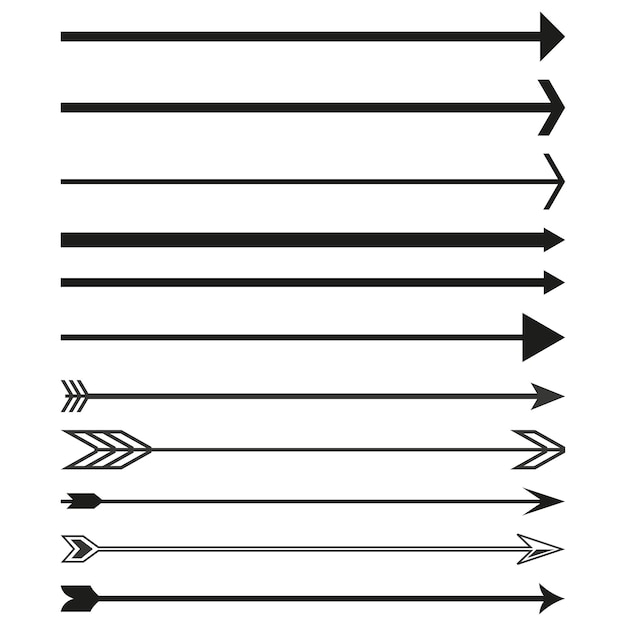 Conjunto de líneas de flecha Símbolo gráfico de dirección Puntero recto vectorial Icono de movimiento del objetivo