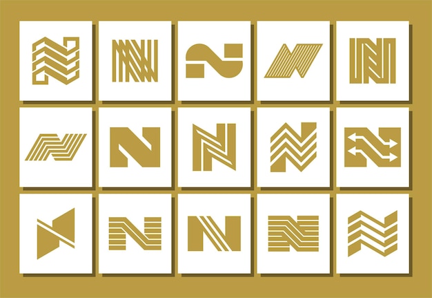 Conjunto de líneas geométricas diseño abstracto de la letra N del logotipo