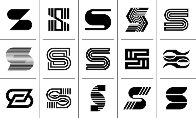 Conjunto de líneas geométricas, letras planas, diseño de marca del logotipo S