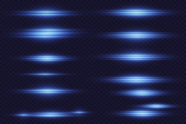 Conjunto de líneas horizontales azules Rayos de luz con efecto