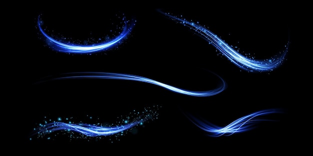 Conjunto de líneas de luz abstractas de movimiento y velocidad elipse azul claro Galaxia brillante Podio brillante Túnel espacial Luz efecto brillante todos los días onda semicircular vórtice de luz estela Espira brillante