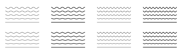 Conjunto de líneas de olas Patrón de ornamentación de olas Conjunto de líneas onduladas en zigzag Fondo de líneas delgadas de olas Vector zigzag y subrayado horizontal ondulado Ilustración vectorial
