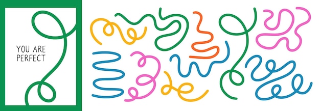 Conjunto de líneas onduladas abstractas y lúdicas Banner con forma de franja rizada curva orgánica en estilo plano retro Arte de líneas de onda para volante de banner