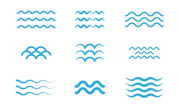 Vector conjunto de líneas onduladas colección de símbolos de agua o de olas