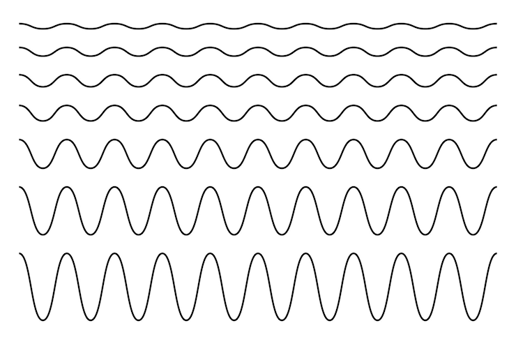Vector conjunto de líneas onduladas horizontales fronteras onduladas curvas sinusales o cosinusales símbolos de agua, fluidos, aire o viento