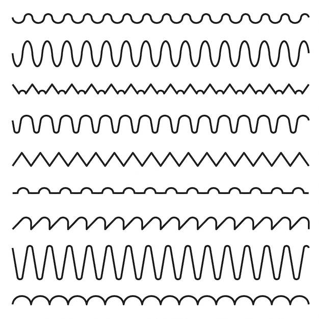 Vector conjunto de líneas, onduladas, zigzag-trazado de línea editable