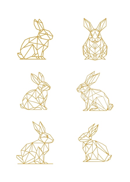 Vector conjunto de líneas poligonales de conejo geométrico de arte abstracto de conejo de vector poli bajo