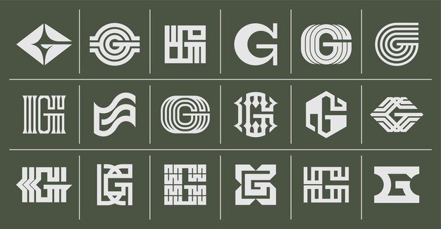Conjunto de líneas de rayas planas con la letra G y el logotipo de la marca
