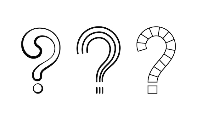 Conjunto de líneas de signos de interrogación Preguntas frecuentes Retroalimentación y conocimiento de la información Creatividad minimalista y arte Colección de vectores planos lineales aislados en fondo blanco