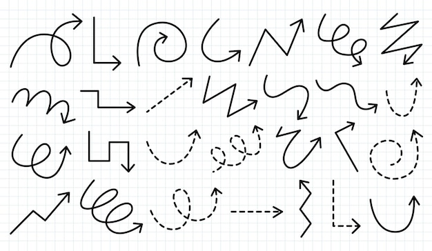 Conjunto de líneas simples dibujadas a mano flechas negras vector de colección