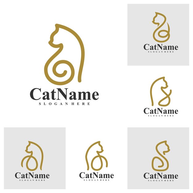 Conjunto de líneas simples Ilustración vectorial del logotipo Cat plantilla de concepto de diseño del logotipo de Cat