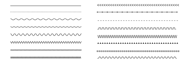 Conjunto de líneas vectoriales fronteras líneas ondas zigzag fronteras geometricas colección de líneas antiguas diseño de Doodle ilustración vectorial