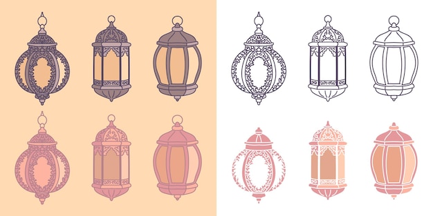 un conjunto de linterna árabe con ornamento islámico y color pastel para el elemento de diseño de Ramadán