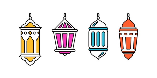 Conjunto de linternas islámicas de Ramadán diseño vectorial dibujado a mano