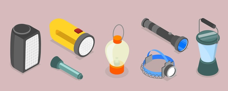 Vector conjunto de linternas de vector plano isométrico 3d