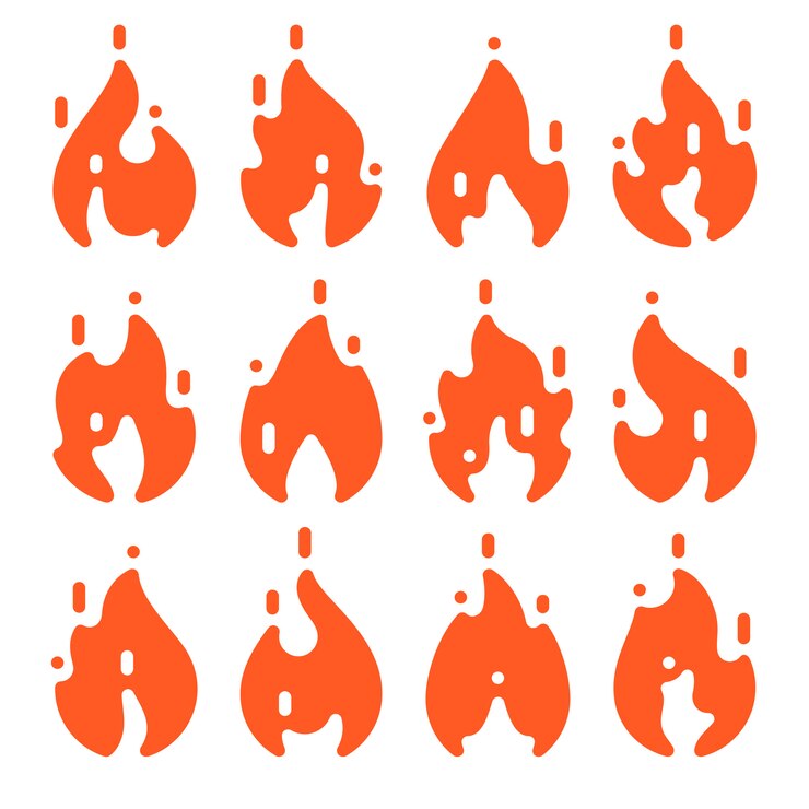 Vector conjunto de llamas de fuego con chispas