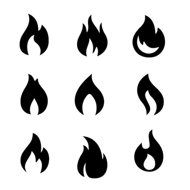 conjunto de llamas de fuego diseño gráfico recurso gráfico icono de llama clipart icono de fuego símbolo vactor logotipo elemento de diseño silueta negra