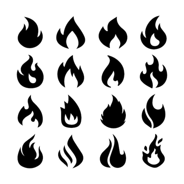 conjunto de llamas de fuego diseño gráfico recurso gráfico icono de llama clipart icono de fuego símbolo vactor logotipo elemento de diseño silueta negra
