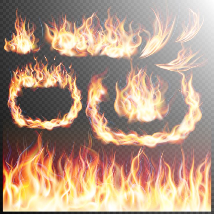 Vector conjunto de llamas de fuego realista.