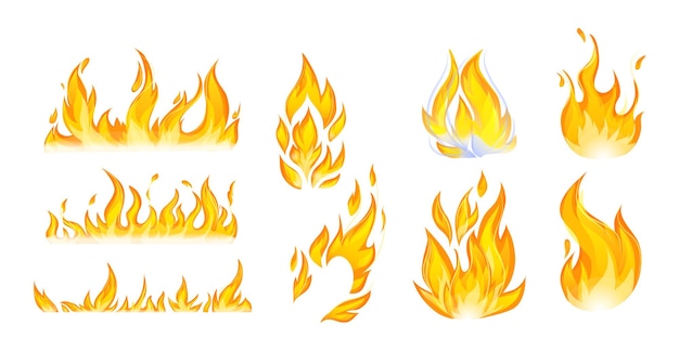 Conjunto de llamas de fuego realistas Llamas explosión de calor ardiente rojo y naranja