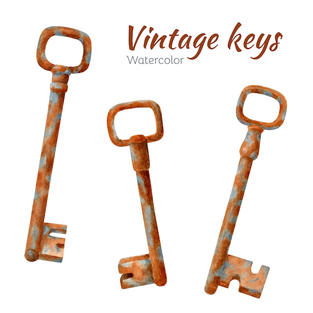 Vector conjunto de llaves oxidadas viejas acuarelas