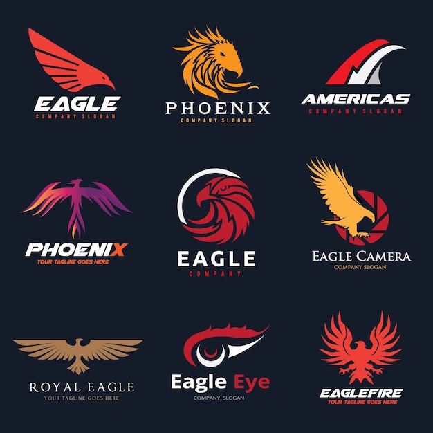 Vector conjunto de logo de ave eagle phoenix