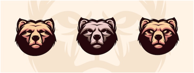 Vector conjunto de logo de cabeza de oso.