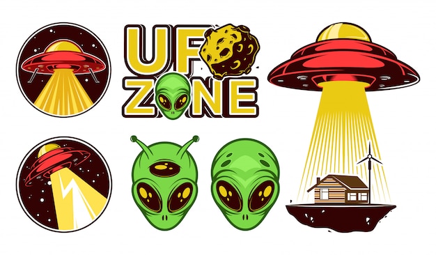 Vector conjunto de logo de extraterrestres. zona ovni. .