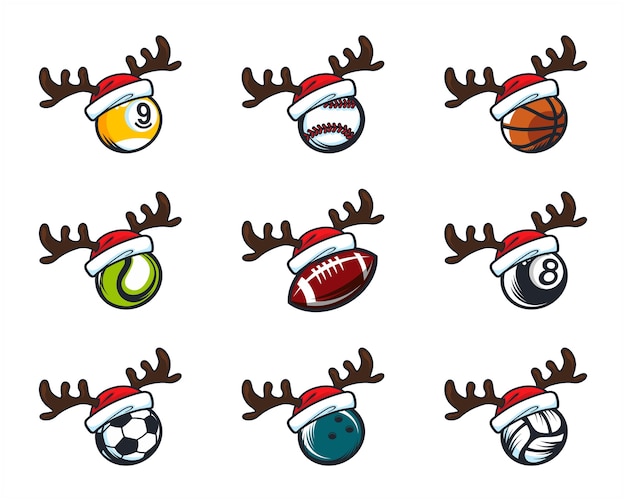 Vector conjunto de logo de tema navideño de pelota deportiva