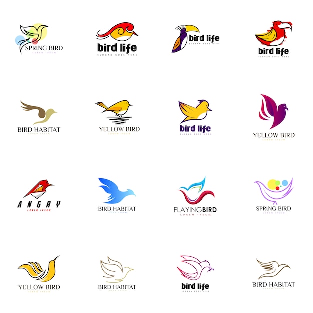 Conjunto de logos de aves