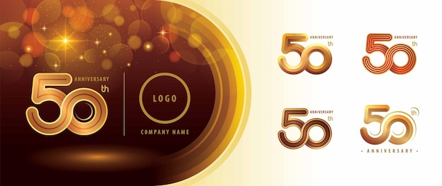 Conjunto de logotipo del 50 aniversario Cincuenta años Celebración Logotipo Abstracto Oro Infinito Línea redondeada número 50