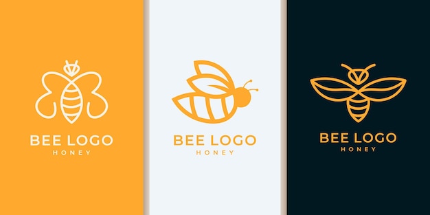 Conjunto de logotipo de abeja de miel de colección con estilo de arte de línea moderna