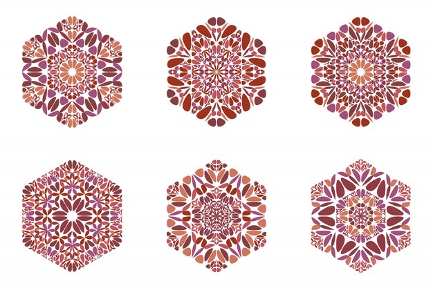 Conjunto de logotipo abstracto colorido flor hexagonal aislado