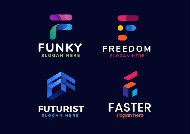 Conjunto de logotipo adaptable degradado inicial F moderno