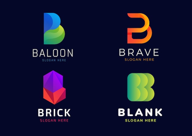 Conjunto de logotipo adaptable degradado moderno alfabeto B