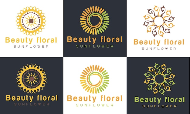 Conjunto de logotipo de amanecer y logotipo de atardecer, diseño de logotipo de flor de sol Plantilla vectorial premium