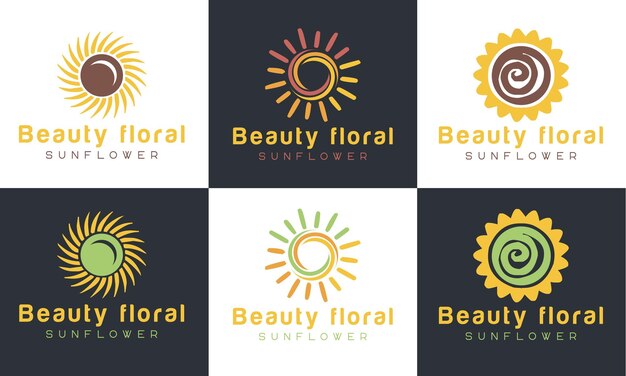 Conjunto de logotipo de amanecer y logotipo de atardecer, diseño de logotipo de flor de sol Plantilla vectorial premium