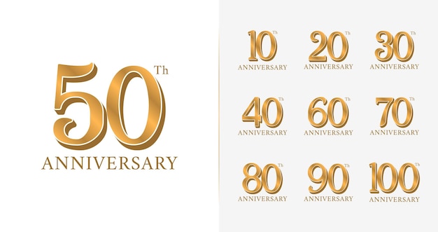 Conjunto de logotipo de aniversario con color dorado para invitar a la tarjeta de celebración y etc.